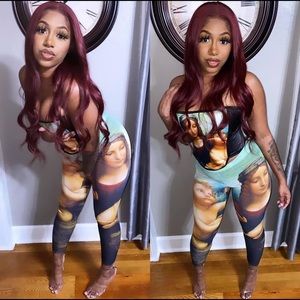 virgin mary corset top & mesh leggings set